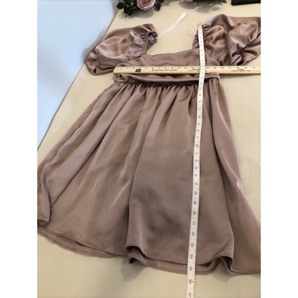 Labiz Woman Dress Puff 1/2 Sleeve Babydoll Dress Pink Pleated Square Neck Zip - Picture 7 of 8